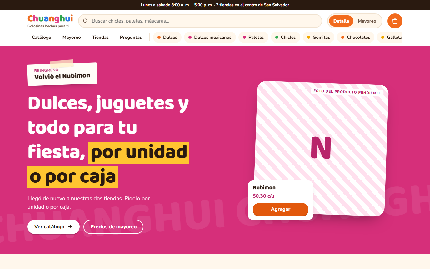 Página de inicio de la tienda en línea de Chuanghui
